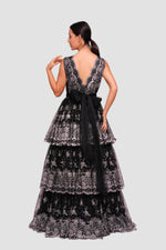 Load image into Gallery viewer, Nora Black Tulle With Floral Glitter Sleeveless Maxi Dress