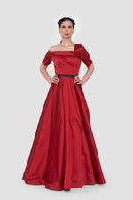 Load image into Gallery viewer, Verona Deep Cherry Red Taffeta Corset Gown