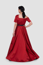 Load image into Gallery viewer, Verona Deep Cherry Red Taffeta Corset Gown