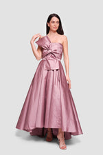 Load image into Gallery viewer, Marina Dusty Mauve Strapless Corset Maxi Dress With Oversized Bow
