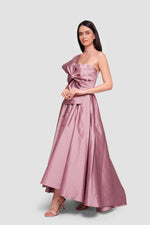 Load image into Gallery viewer, Marina Dusty Mauve Strapless Corset Maxi Dress With Oversized Bow