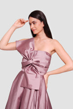 Load image into Gallery viewer, Marina Dusty Mauve Strapless Corset Maxi Dress With Oversized Bow