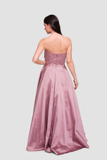 Load image into Gallery viewer, Marina Dusty Mauve Strapless Corset Maxi Dress With Oversized Bow