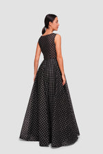 Load image into Gallery viewer, Dina Black With Silver Glitter Grid Pattern Sleeveless Maxi Dress