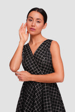 Load image into Gallery viewer, Dina Black With Silver Glitter Grid Pattern Sleeveless Maxi Dress
