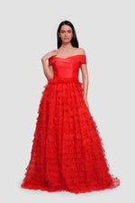 Load image into Gallery viewer, Riley Red Satin And Organza Sweetheart Neckline Corset Maxi Dress