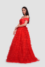 Load image into Gallery viewer, Riley Red Satin And Organza Sweetheart Neckline Corset Maxi Dress