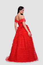 Load image into Gallery viewer, Riley Red Satin And Organza Sweetheart Neckline Corset Maxi Dress