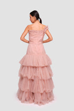 Load image into Gallery viewer, Sam Rosewood Tulle One-shoulder Ruffled Maxi Dress