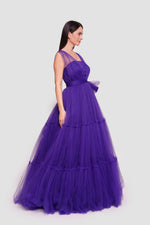 Load image into Gallery viewer, Tyara Vibrant Royal Purple Tulle Corset Maxi Dress With Sheer Shoulder Straps