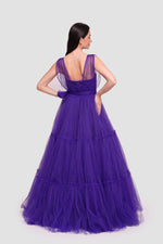 Load image into Gallery viewer, Tyara Vibrant Royal Purple Tulle Corset Maxi Dress With Sheer Shoulder Straps