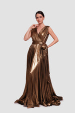 Load image into Gallery viewer, Sarah Shimmering Aquamarine Metallic Sleeveless Gown