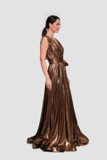 Load image into Gallery viewer, Sarah Shimmering Aquamarine Metallic Sleeveless Gown