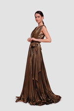 Load image into Gallery viewer, Sarah Shimmering Aquamarine Metallic Sleeveless Gown