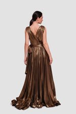 Load image into Gallery viewer, Sarah Shimmering Aquamarine Metallic Sleeveless Gown