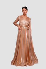 Load image into Gallery viewer, Elena Shimmery Jersey Pleated Maxi Dress With Sleeves