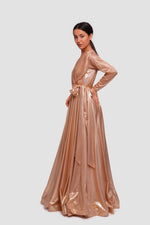 Load image into Gallery viewer, Elena Shimmery Jersey Pleated Maxi Dress With Sleeves