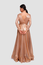 Load image into Gallery viewer, Elena Shimmery Jersey Pleated Maxi Dress With Sleeves
