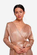 Load image into Gallery viewer, Elena Shimmery Jersey Pleated Maxi Dress With Sleeves