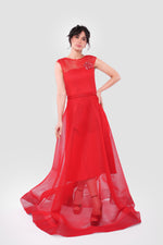 Load image into Gallery viewer, Dahlia Vibrant Red Neoprene Fabric Sleeveless Maxi Dress