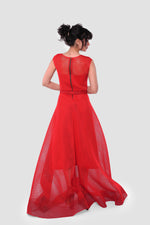 Load image into Gallery viewer, Dahlia Vibrant Red Neoprene Fabric Sleeveless Maxi Dress