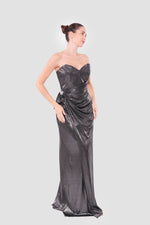 Load image into Gallery viewer, Seleneya Black Glitter Fabric Strapless Corset Maxi Dress