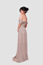 Load image into Gallery viewer, Grace Black Metallic Pleated Tissue Off-shoulder Gown