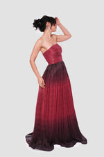 Load image into Gallery viewer, Sebina Red To Black Ombre Tissue Fabric With Shimmer Strapless Maxi Dress
