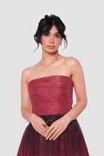 Load image into Gallery viewer, Sebina Red To Black Ombre Tissue Fabric With Shimmer Strapless Maxi Dress