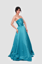 Load image into Gallery viewer, Ophelia Blue Bridal Satin Straight Neckline Gown With Folded Detail