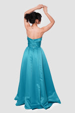 Load image into Gallery viewer, Ophelia Blue Bridal Satin Straight Neckline Gown With Folded Detail