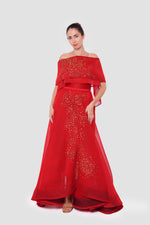 Load image into Gallery viewer, Sabrina Deep Red With Gold Star Embellishment One Shoulder Maxi Dress