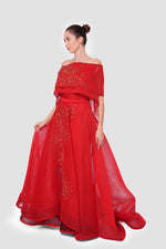 Load image into Gallery viewer, Sabrina Deep Red With Gold Star Embellishment One Shoulder Maxi Dress