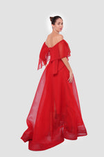 Load image into Gallery viewer, Sabrina Deep Red With Gold Star Embellishment One Shoulder Maxi Dress
