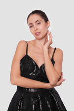 Load image into Gallery viewer, Joy Black Metallic Organza Sweetheart Neckline Maxi Dress