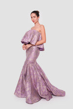 Load image into Gallery viewer, Laya Lavender With Gold Floral Pattern Brocade Off-shoulder Gown