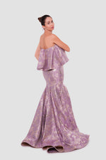 Load image into Gallery viewer, Laya Lavender With Gold Floral Pattern Brocade Off-shoulder Gown