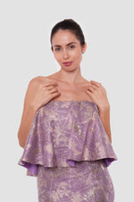 Load image into Gallery viewer, Laya Lavender With Gold Floral Pattern Brocade Off-shoulder Gown