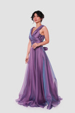 Load image into Gallery viewer, Violetta Plum Purple Shimmer Organza Maxi Dress