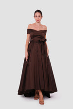 Load image into Gallery viewer, Giselle Chocolate Brown Corset Maxi Dress