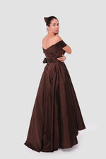 Load image into Gallery viewer, Giselle Chocolate Brown Corset Maxi Dress