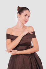 Load image into Gallery viewer, Giselle Chocolate Brown Corset Maxi Dress