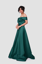 Load image into Gallery viewer, Elsa Emerald Green Taffeta Off-shoulder Maxi Dress