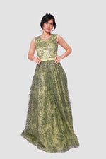 Load image into Gallery viewer, Esmerelda Vibrant Emerald Green With Glitter Spider Net Sleeveless Maxi Dress