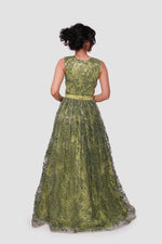 Load image into Gallery viewer, Esmerelda Vibrant Emerald Green With Glitter Spider Net Sleeveless Maxi Dress