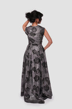 Load image into Gallery viewer, Rosalie Black And Silver Metallic Floral Jacquard Sleeveless Maxi Dress