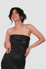 Load image into Gallery viewer, Mayasa Black Floral Jacquard High Low Gown