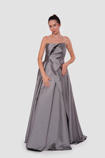 Load image into Gallery viewer, Luna Silver Gray Strapless Corset Maxi Dress
