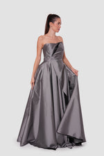 Load image into Gallery viewer, Luna Silver Gray Strapless Corset Maxi Dress