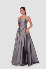 Load image into Gallery viewer, Luna Silver Gray Strapless Corset Maxi Dress